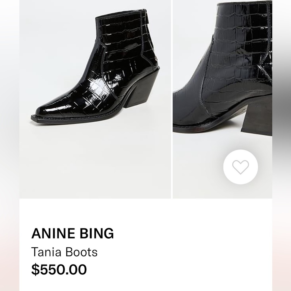 Anine Bing Tania Black Croc Embossed Patent Leather Boots Size 8 (38) NEW IN BOX